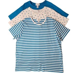 Sport Savvy Women's Tees Lot of 3 Blue and White Striped, Polka Dot - 2X